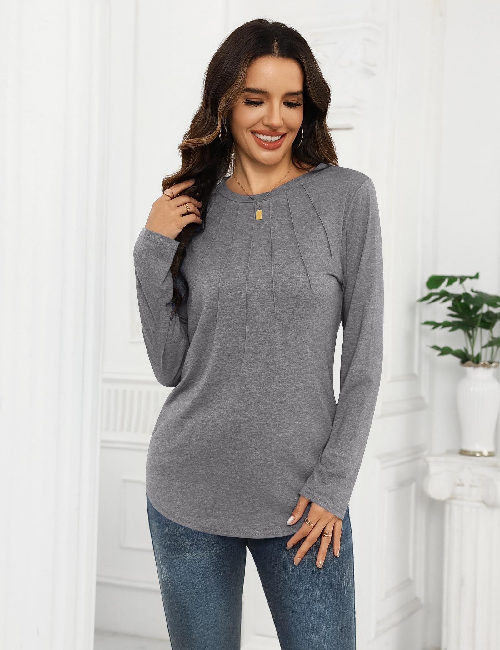 Gyabnw Maglietta Donna Maniche Lunghe Elegante T-Shirt Girocollo Donna Magliette Cotone Donna Moda Camicia Top Casual Tee