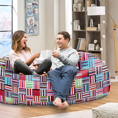 Miniatura 2 de Funda gigante para silla de puf para adultos, 6 pies, grande y cómoda, de terciopelo holandés (rayas abstractas, 70.9 x 35.4 in)