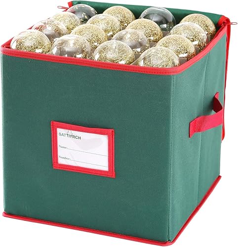 Sattiyrch - Caja de almacenamiento para adornos navideños, tela Oxford 600D almacena hasta 64 soportes estándar para adornos navideños, 12 x