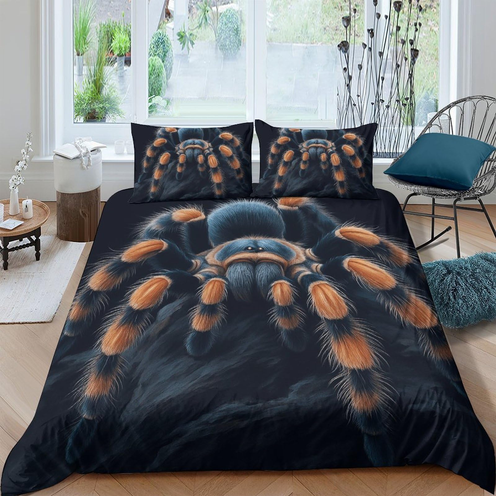 Ctjqhvkz Style-8 3D Printed Tarantula Spider Fitted Sheet Microfiber Soft Breathable Orange Black Bed Sheet For Bedroom Guest Room Mattress Protection Decor Single（135X200cm）