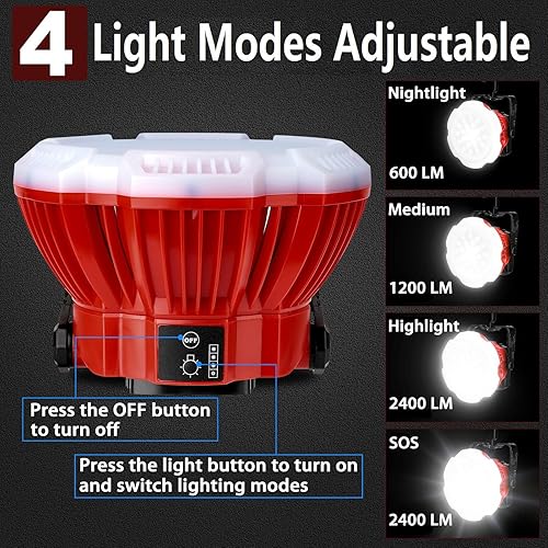 Miniatura 3 de Linterna LED de camping compatible con batería Milwaukee M18 de 18 V, 2400 lúmenes, 3 brillo ajustable, inalámbrico, portátil, luz de trabajo LED