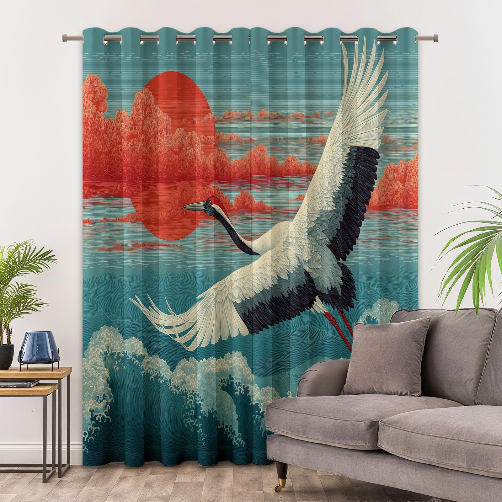2 Paneles 260 Pulgadas de Largo, Animal Oriental Nubes propicias Estilo japonés 100% Cortinas Opacas para Dormitorio y Sala de Estar, con Aislamiento Térmico Cortinas Ahorro de energía