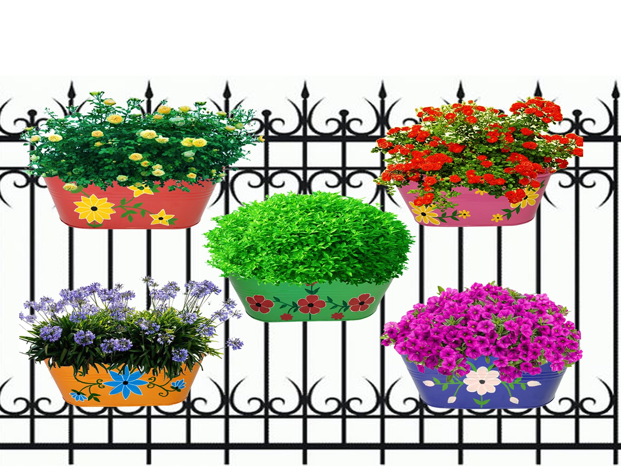 HOUSE DECORE Railing Planter Pot Hand Painted Hanging Money Plant Holder Multicolor Gamla Balcony Home Gardening Multi Color (Set of 5 Multi Color) (B0BVGHCRM4) Amazon Price History, Amazon Price Tracker