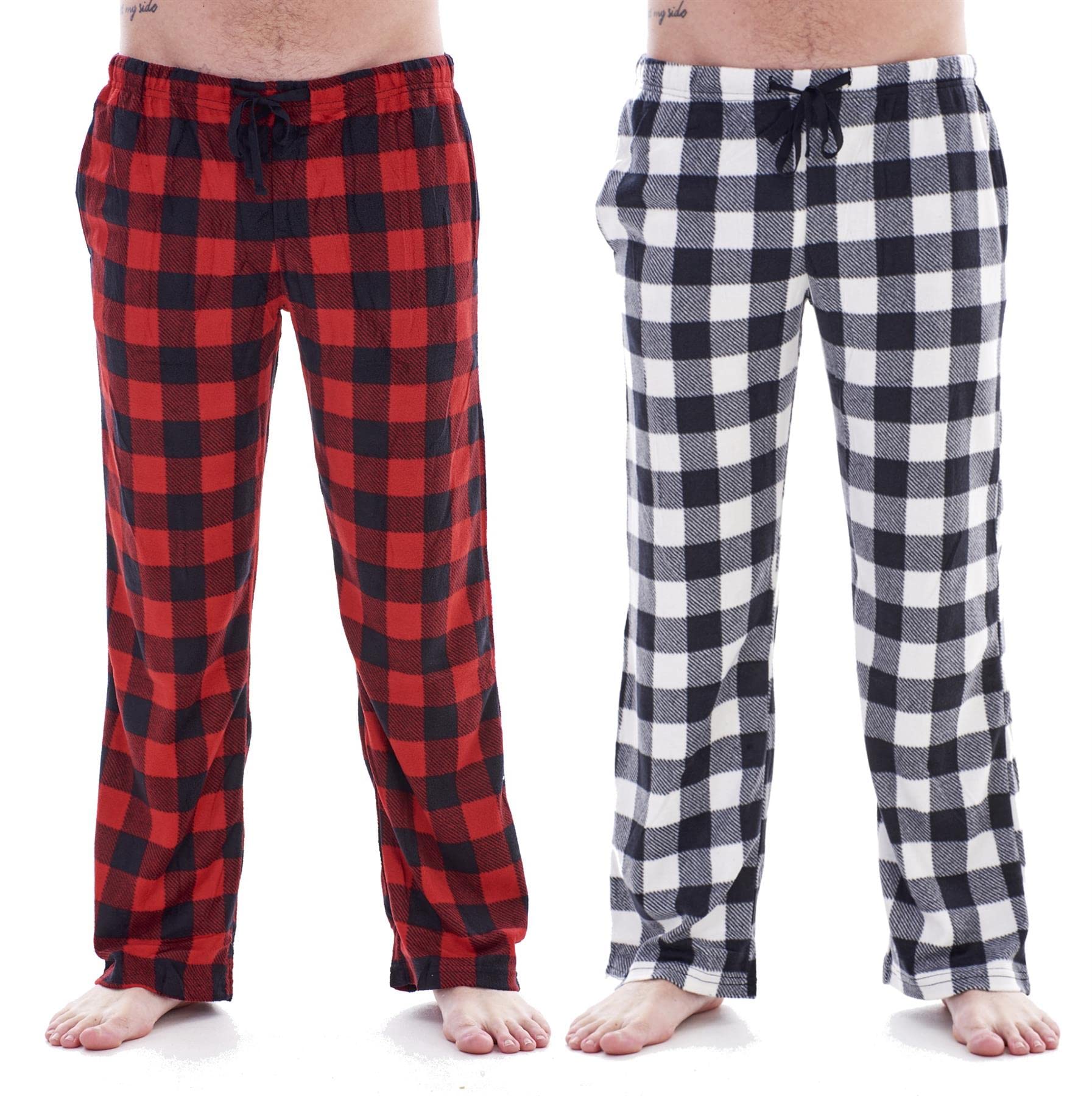 KeanuMens Pack of 2 Lounge Pants | Check/Tartan/Animal Designs | Soft Fleece Sleep Lounge Wear Pyjama Bottoms | Mens Sizes S - 2XL