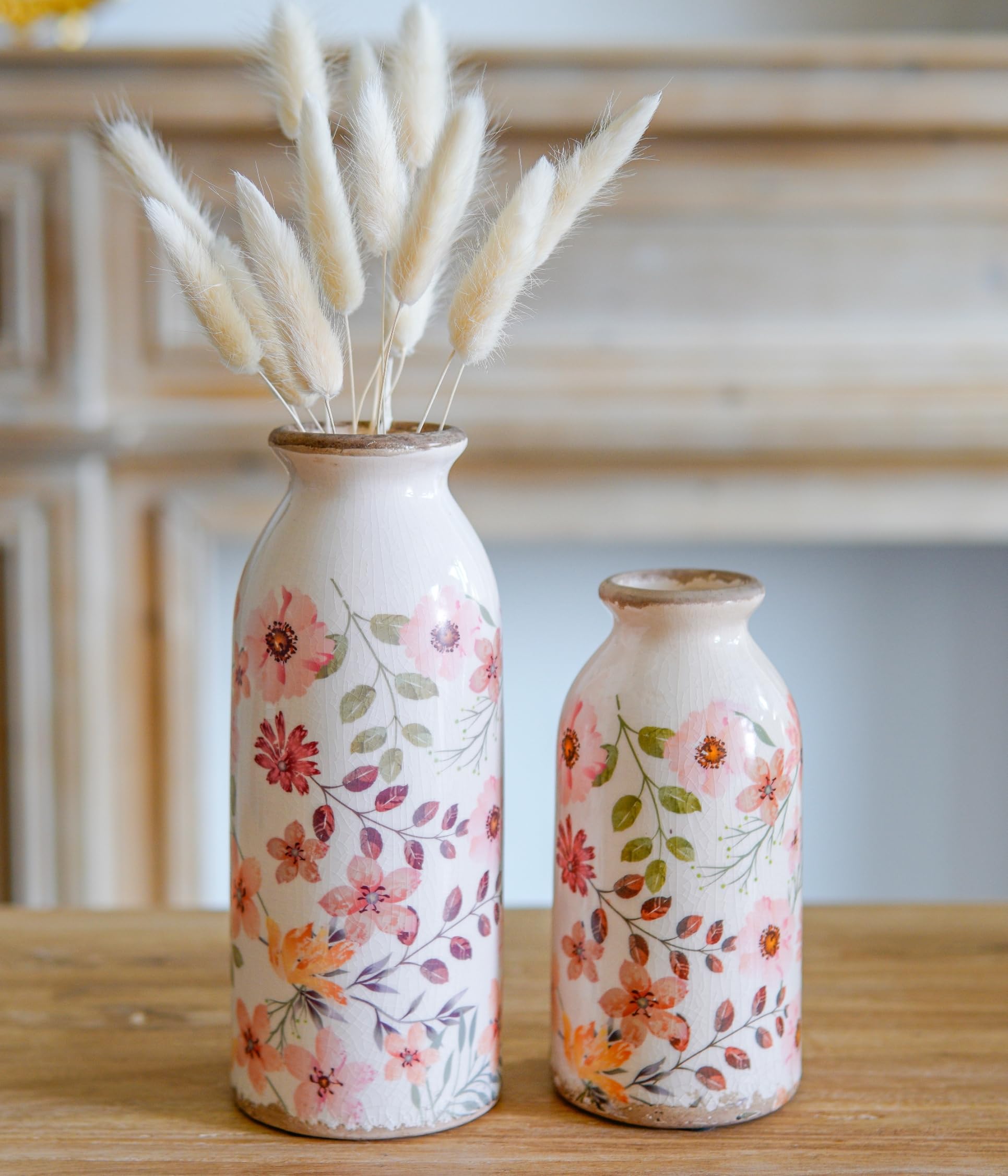 Amazon.com: Vintage Flora Ceramic Vase Set, Retro Rustic Cute Vase