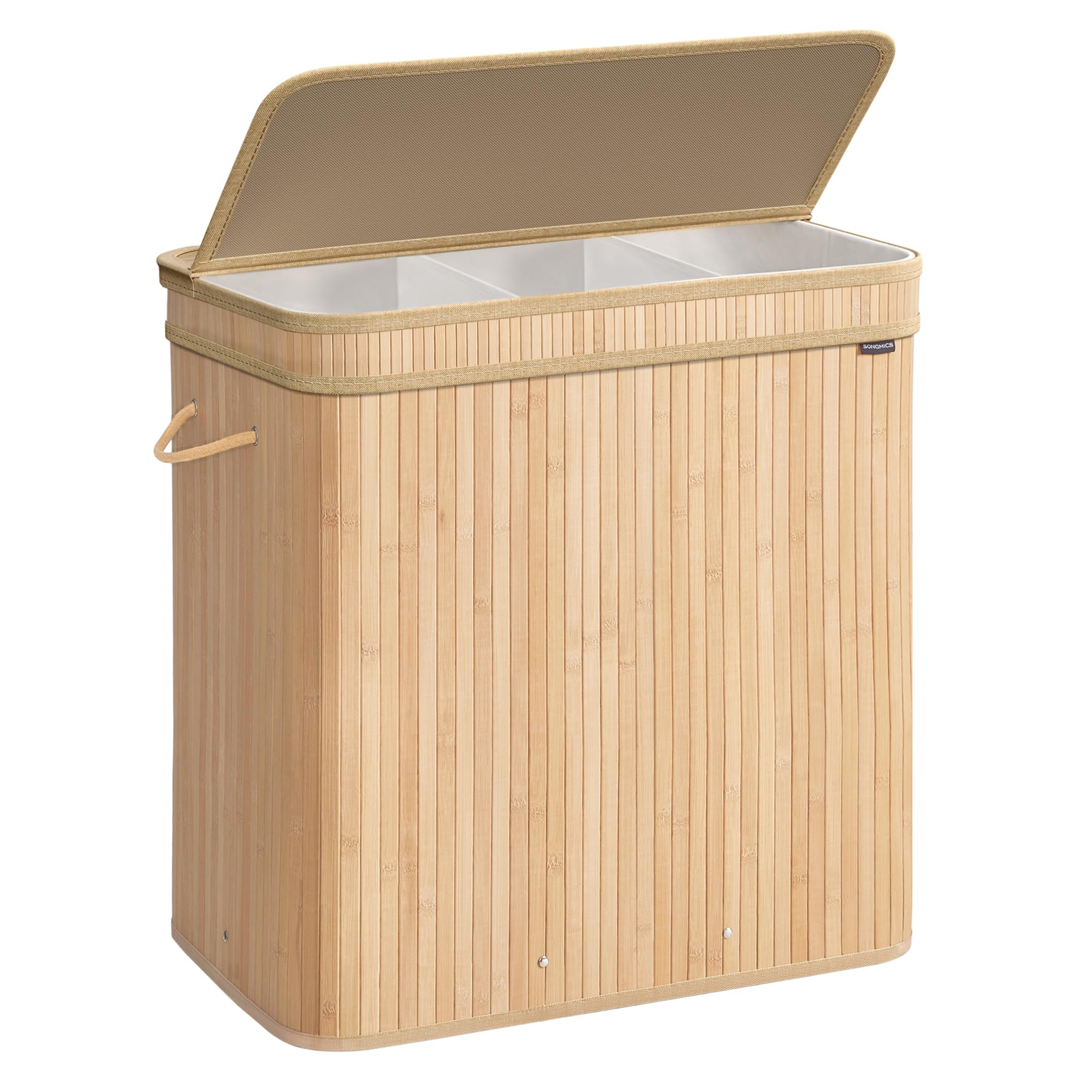 SONGMICS Laundry Hamper with Lid, Bamboo Laundry Basket, Removable Machine Washable Hamper Basket, with Handles, 150 L, for Laundry Room, Bedroom, Washroom, Natural Beige LCB062N01