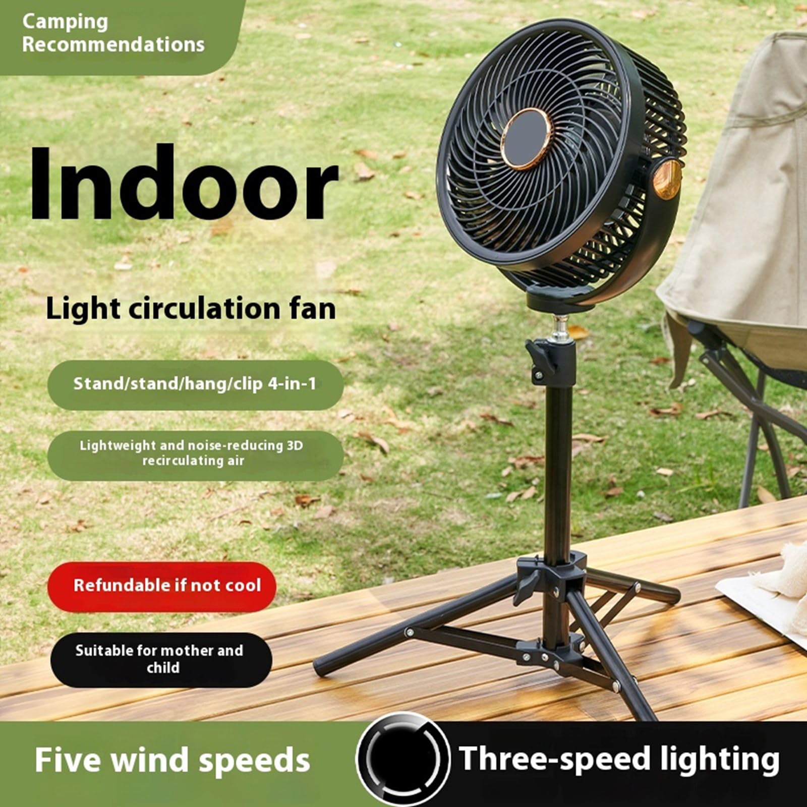 8000mah Ventilatore da tavolo Ricaricabile Portatile 5 Velocità Silenzioso Ventola di Raffreddamento con Luce Notturna LED per Forniture da Campeggio Outdoor