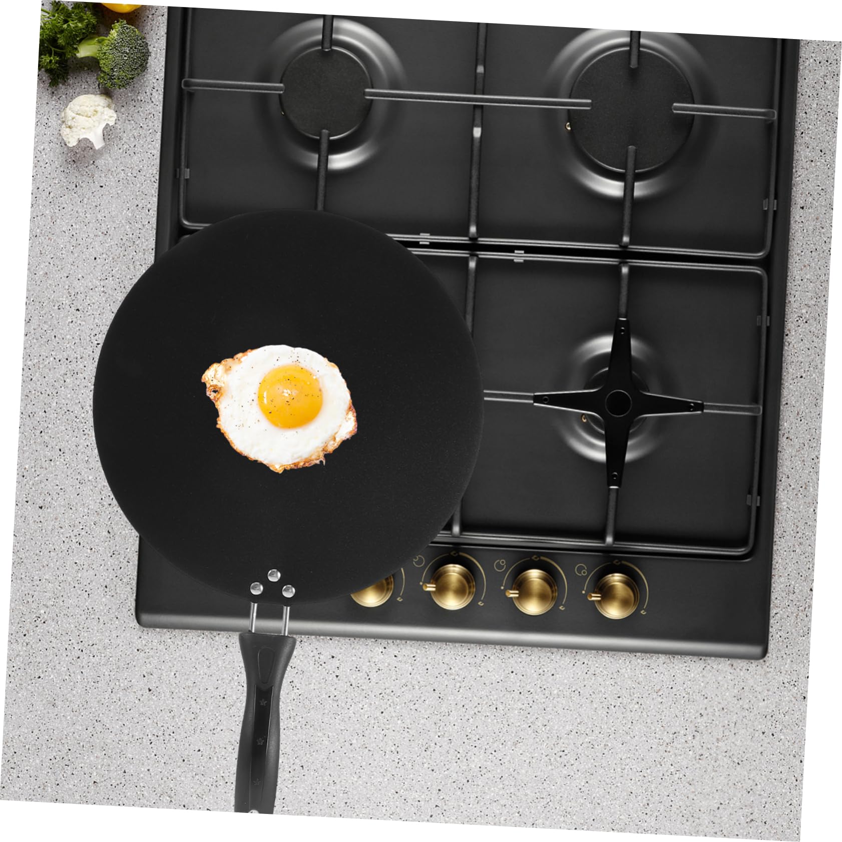 DECHOUS Runde Antihaft Bratpfanne aus Eisen mit Griff, Schwarz, Flache Form