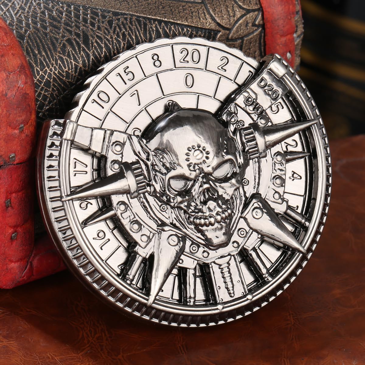 Teschio Roulette Dadi Spinner, 7-in-1 Metallico Spinner Dadi DND, Teschio Fidget Spinners, Regali di D&D con Sacchetto Regalo Logo Drago, Giochi di Ruolo, Accessori per Giochi da Tavolo, Argento Scuro