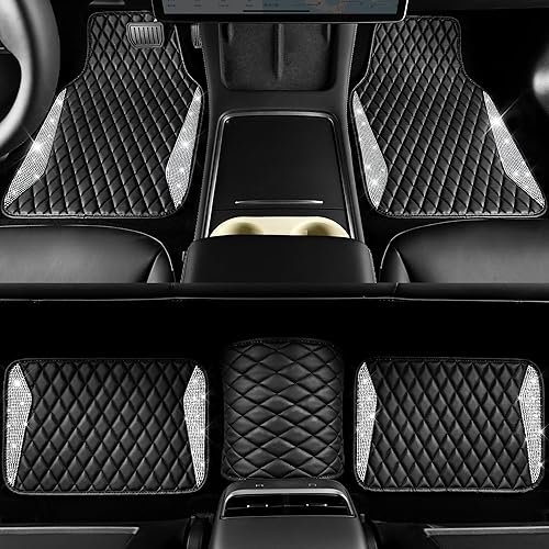 Miniatura 6 de CAR PASS Alfombrillas de cuero brillantes para automóvil, con diamantes brillantes, con diamantes de imitación y purpurina brillante,