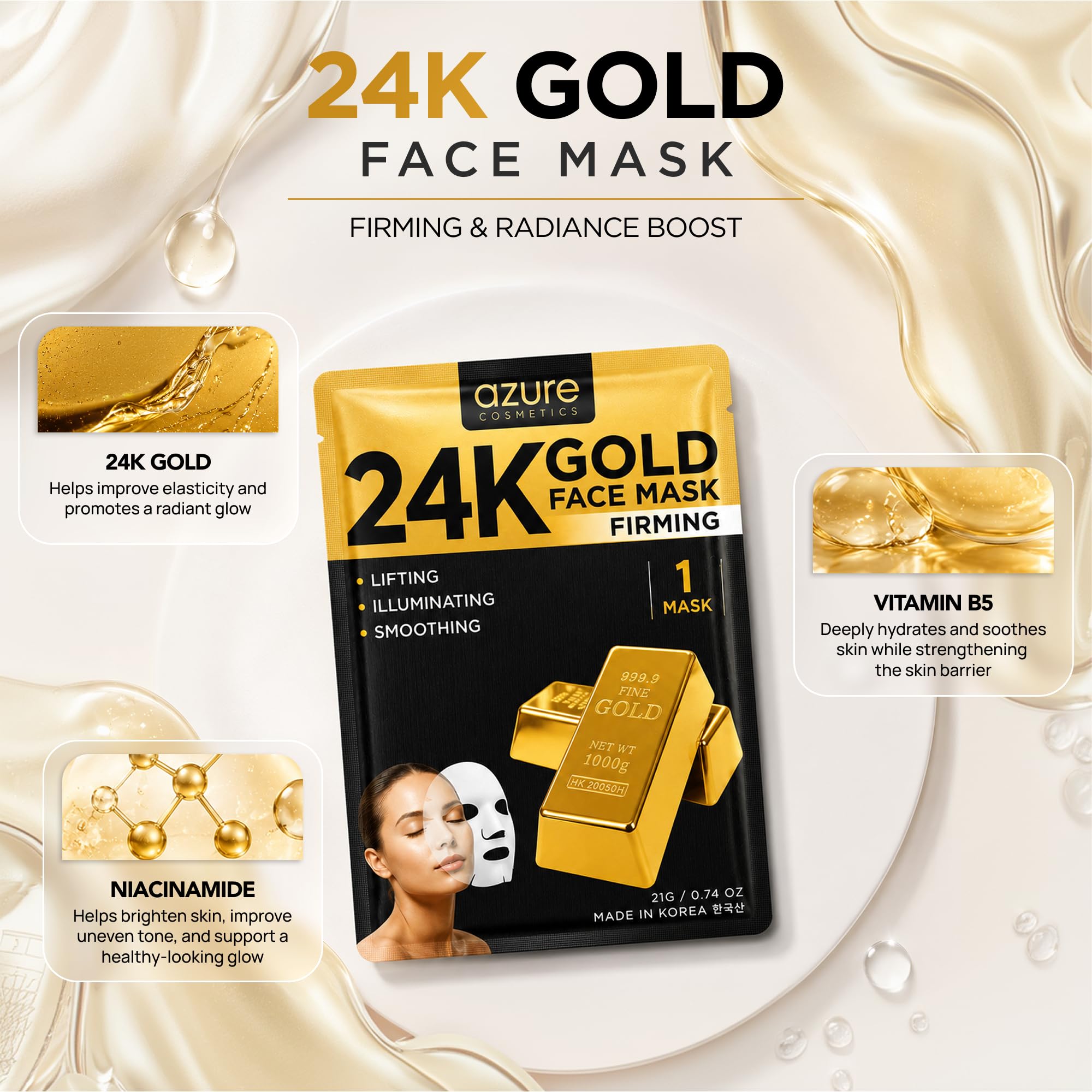 Amazon.com : Azure Cosmetics 24K Gold Firming Face Mask- Anti