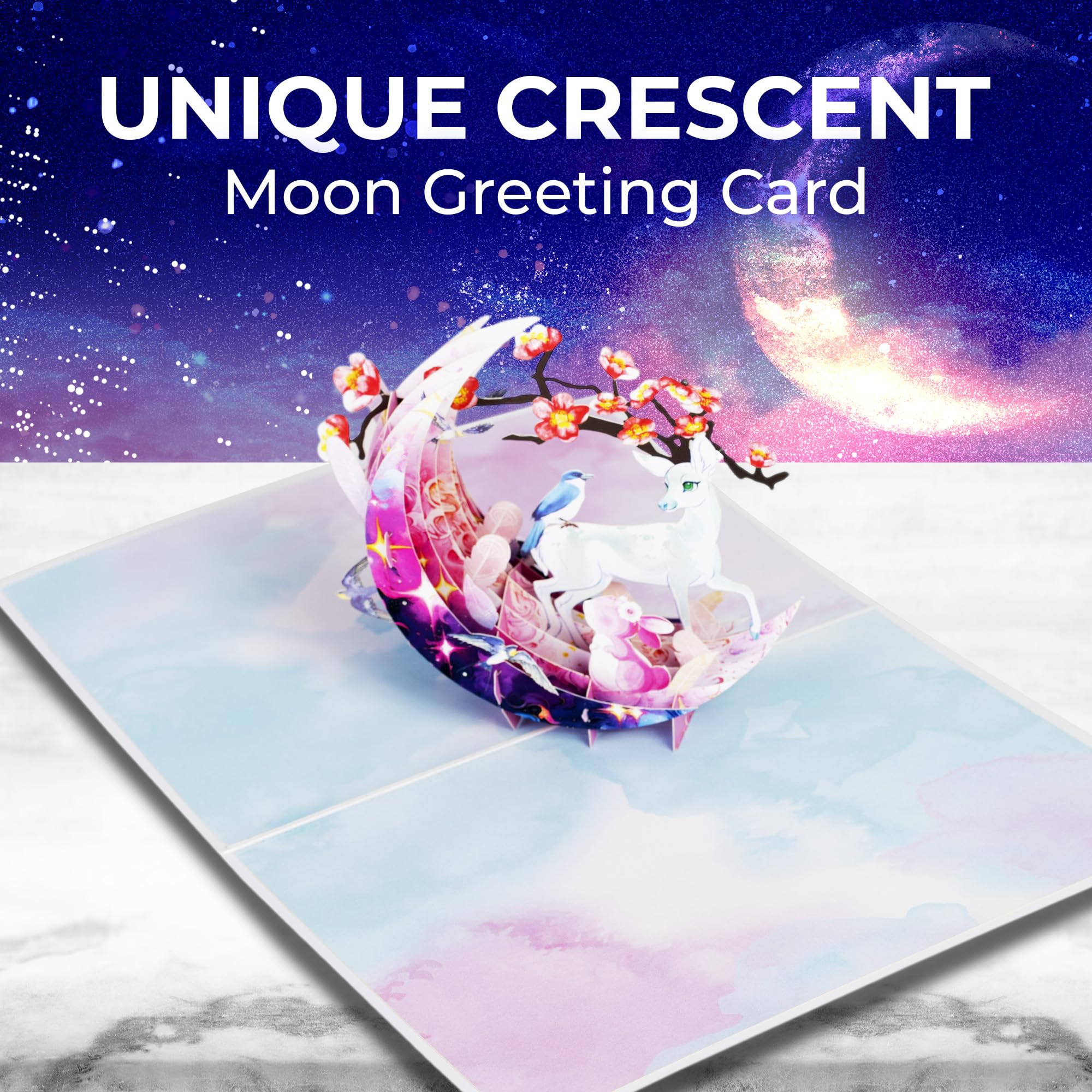 iGifts And Cards Tarjeta de felicitación 3D desplegable de ciervo en la luna