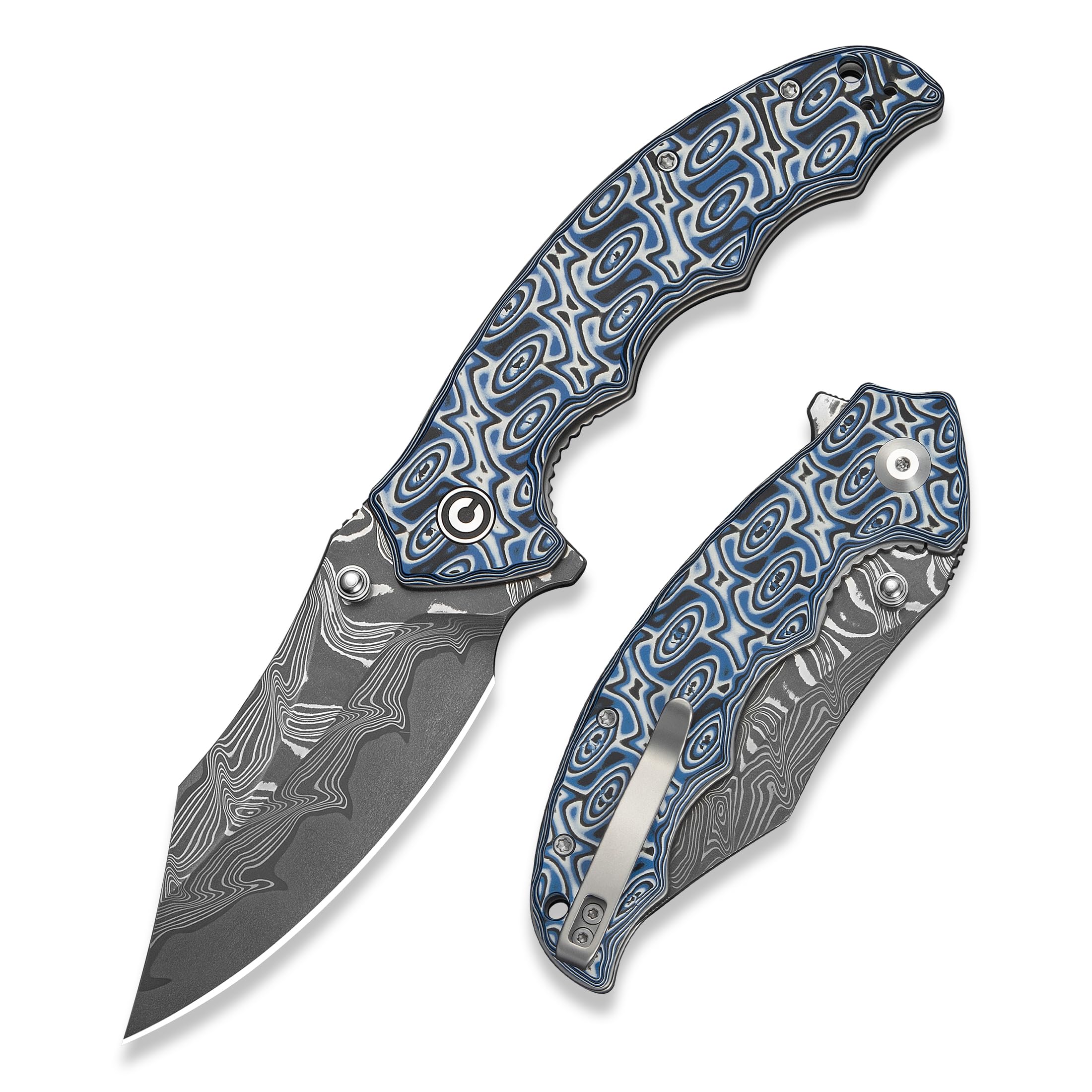 Pentad Pocket Knife, 3.48" Damascus Blade Micarta Handle C24068-DS1