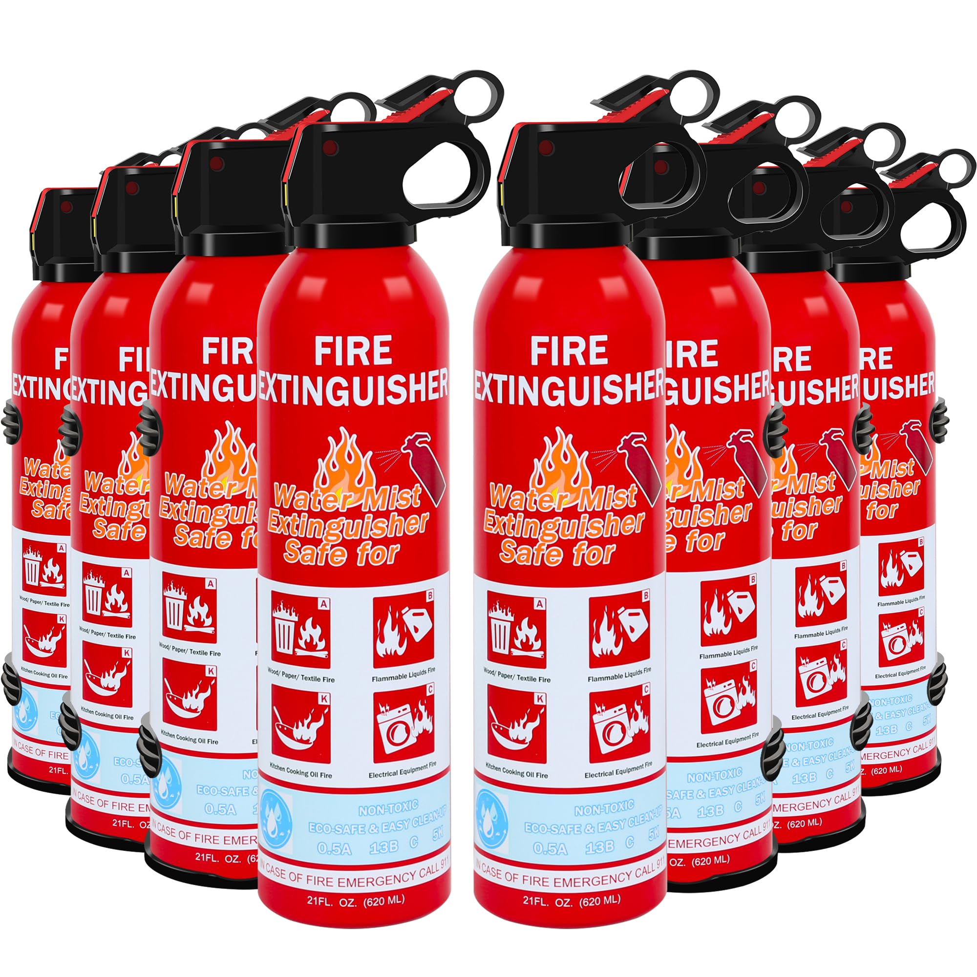 8 Pack Fire Extinguisher for Home, Kitchen, Car, and Grill,Ompact Water-Based A, B, C, K Extinguisher with Portable Non-Toxic Prevent Re-Ignition Easy Clean
