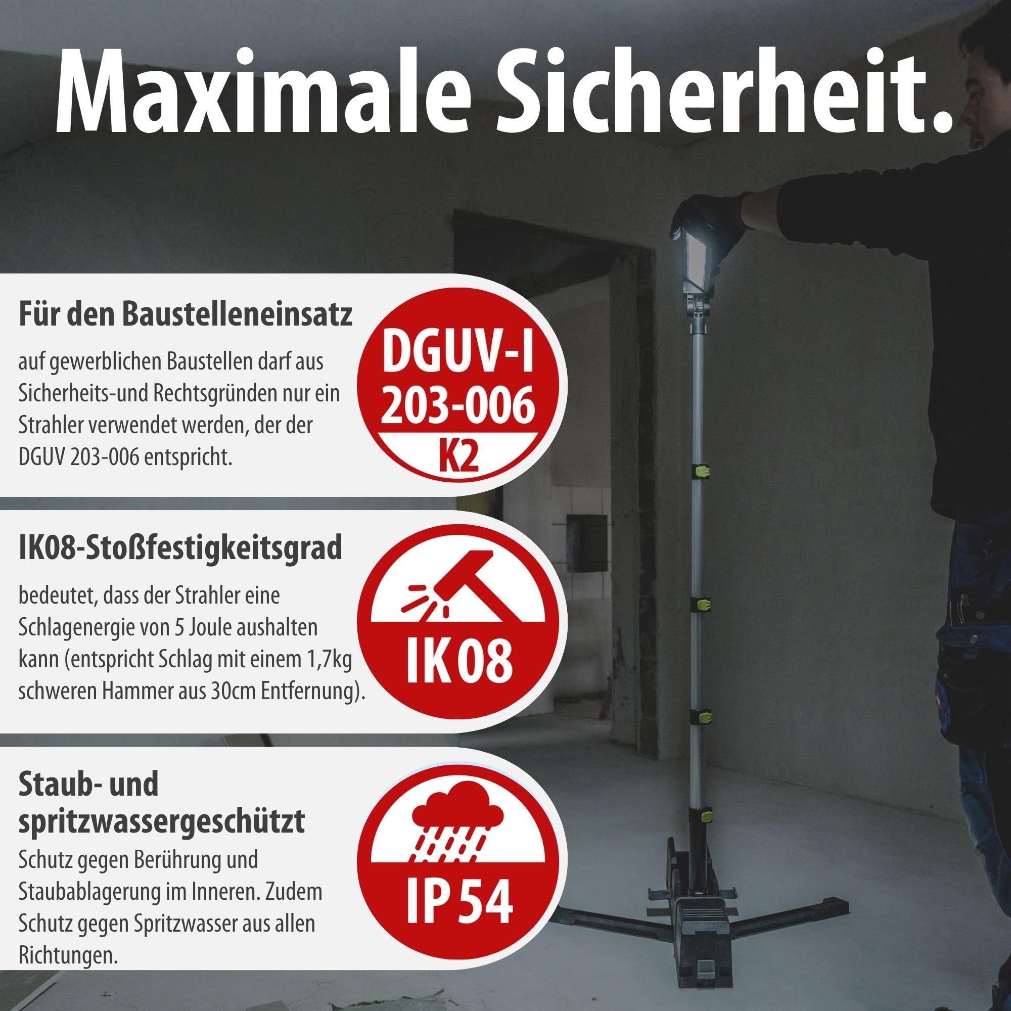Brennenstuhl Multi Battery LED Akku Teleskop Arbeitsstrahler 6050 MA (7700lm, IP54, Höhenverstellbar Bis 140cm, Kompatibel Mit 18V Akkus 10 Verschiedener Hersteller, Ohne Akku, Engineered In Germany)