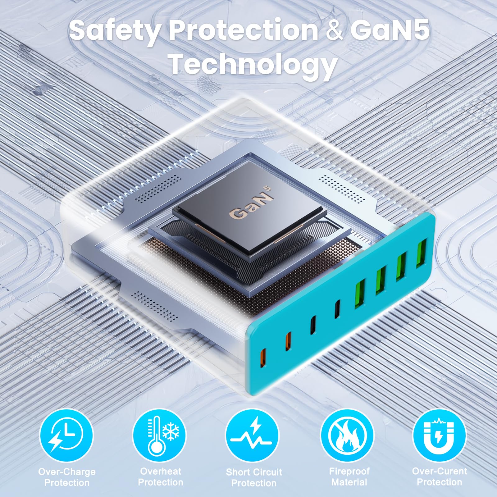 Bloque de carga USB C de 320 W, estación de carga USB C de 8 puertos PD 65 W para PC, adaptador de cargador rápido para MacBookPro/Air, DELL, iPad, estación de carga portátil para iPhone