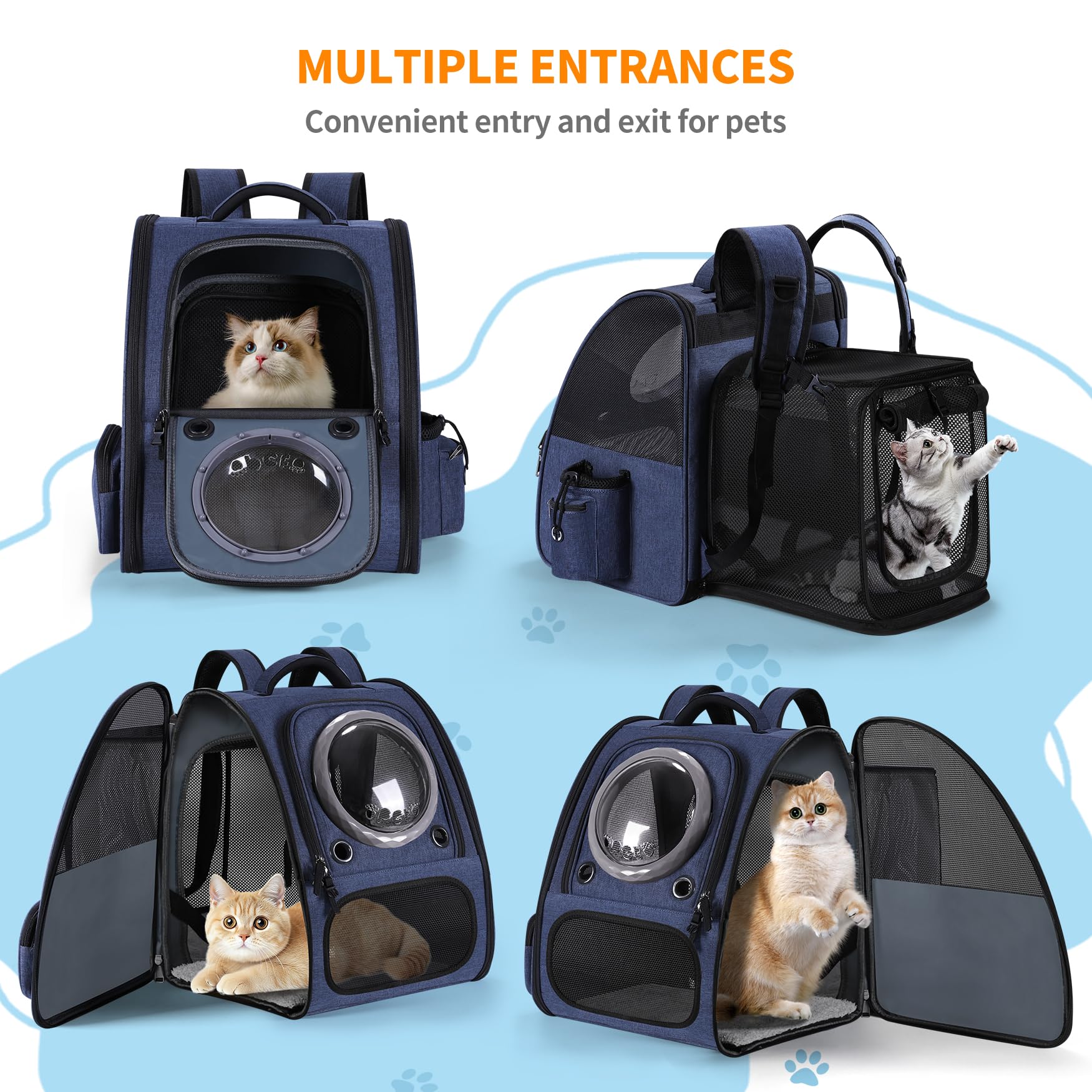 Bubble Cat Backpack Carrier, Expandable Cat Carrier Backpack,Breathable Pet Backpack for Medium Cat,Kitten and Small Puppy, Large Space,Portable Bags Foldable Dog Backpack for Traveling,Hiking (Blue) - image 4