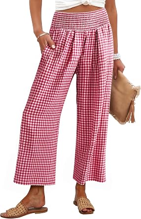ANRABESS Womens Striped Gingham Palazzo Pants