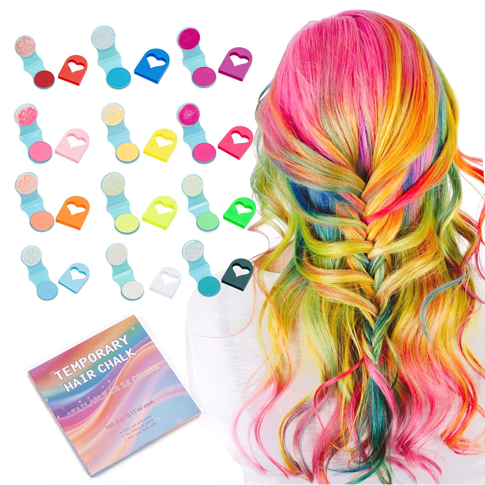 12 Farbe Haarkreide für Kinder Mädchen, Temporäre Auswaschbare Haarkreide für Mädchen Geschenk 4 bis 15 Jahre, Hair Chalk für Weihnachten Geburtstag Party