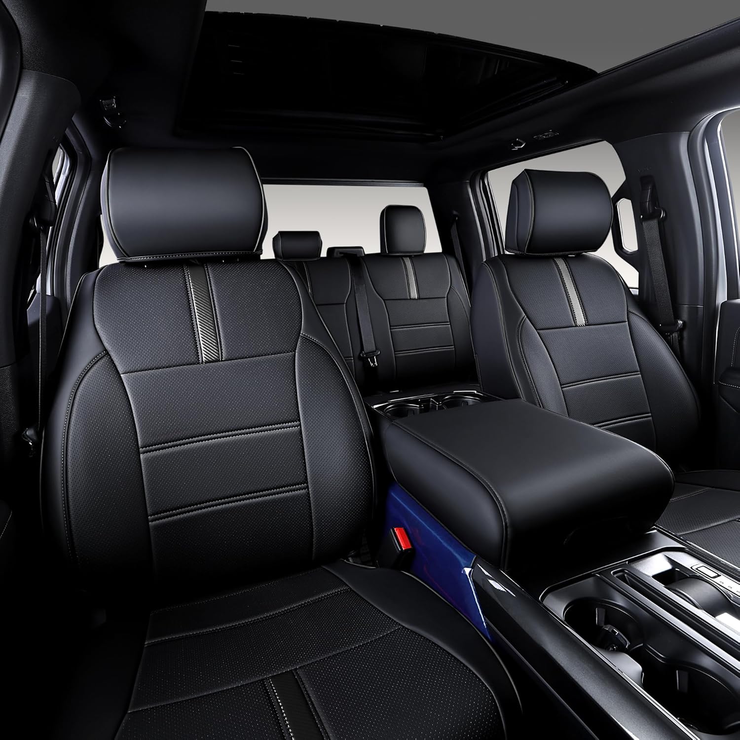 Custom Fit Seat Covers for Ford F150 SuperCrew XL XLT 2021-2026, F250 F350 F450 Super Duty Crew Cab 2023-2026, Waterproof Faux Leather 5-Seat for Bucket Seats (Black)