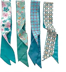 4 cachecóis modernos para mulheres, lenços boho multifuncionais, faixas de cabeça, cachecol de cetim para bolsa de acessórios de cabelo