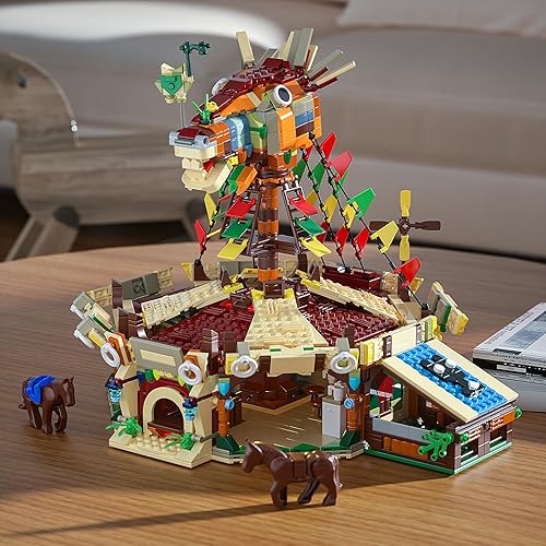 Miniatura 7 de Horse Station Building Model Kit, Game Scene Hyrule Horse Head Station Yurt Tent Rooftop Building Toy, Game Scene Collectible Gifts Construction