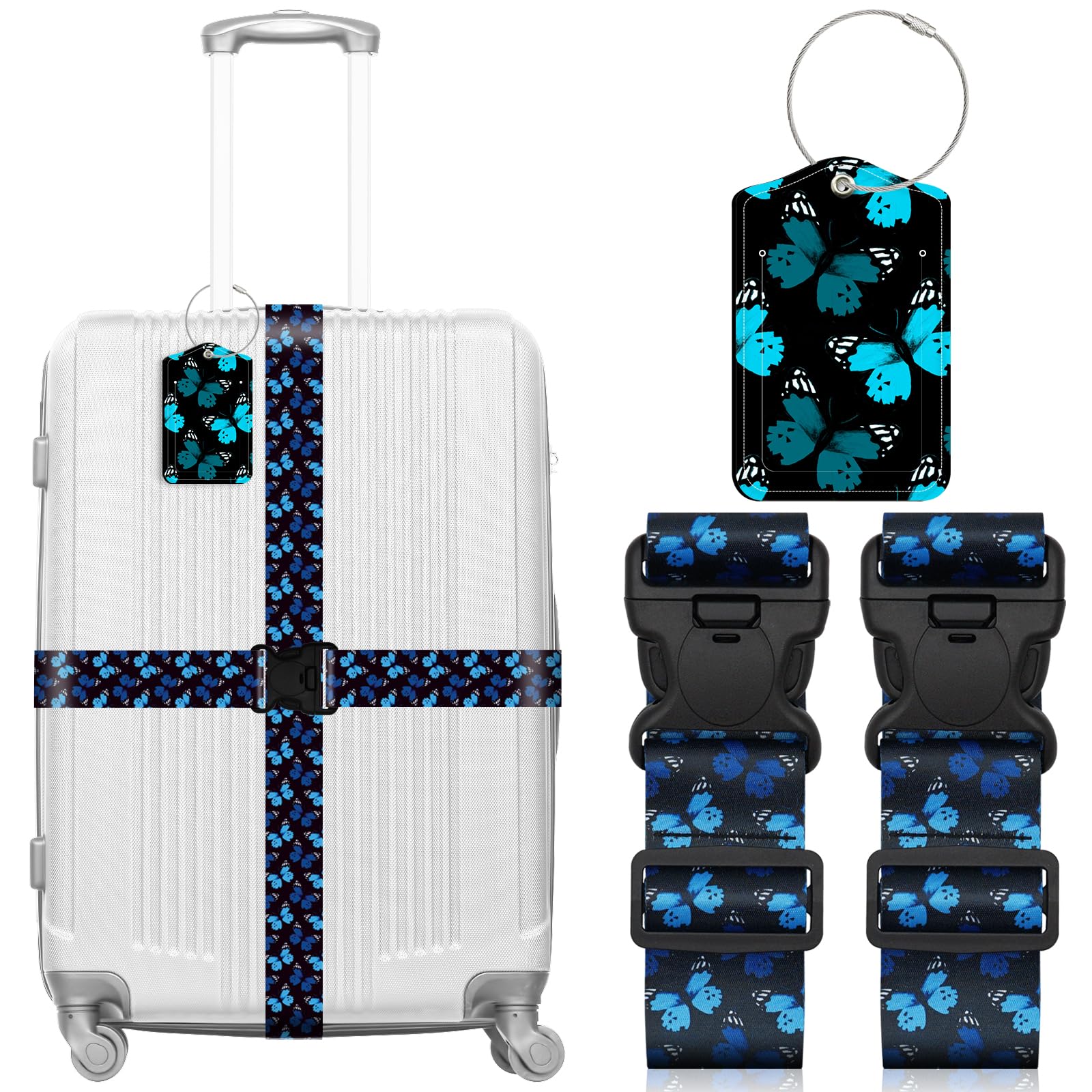 ZHOMA 3 Pack Luggage Straps Tags Set for Suitcases, Travel Adjustable Belt with Quick Release Buckle and Name ID Label Card, Heavy Duty Nylon Bag