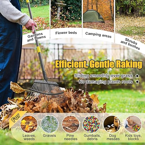 Miniatura 13 de Rastrillo de hojas: rastrillo de jardín de metal pequeño resistente de 8.5 pulgadas de ancho para césped, patio, jardín, cama, hojas, desechos