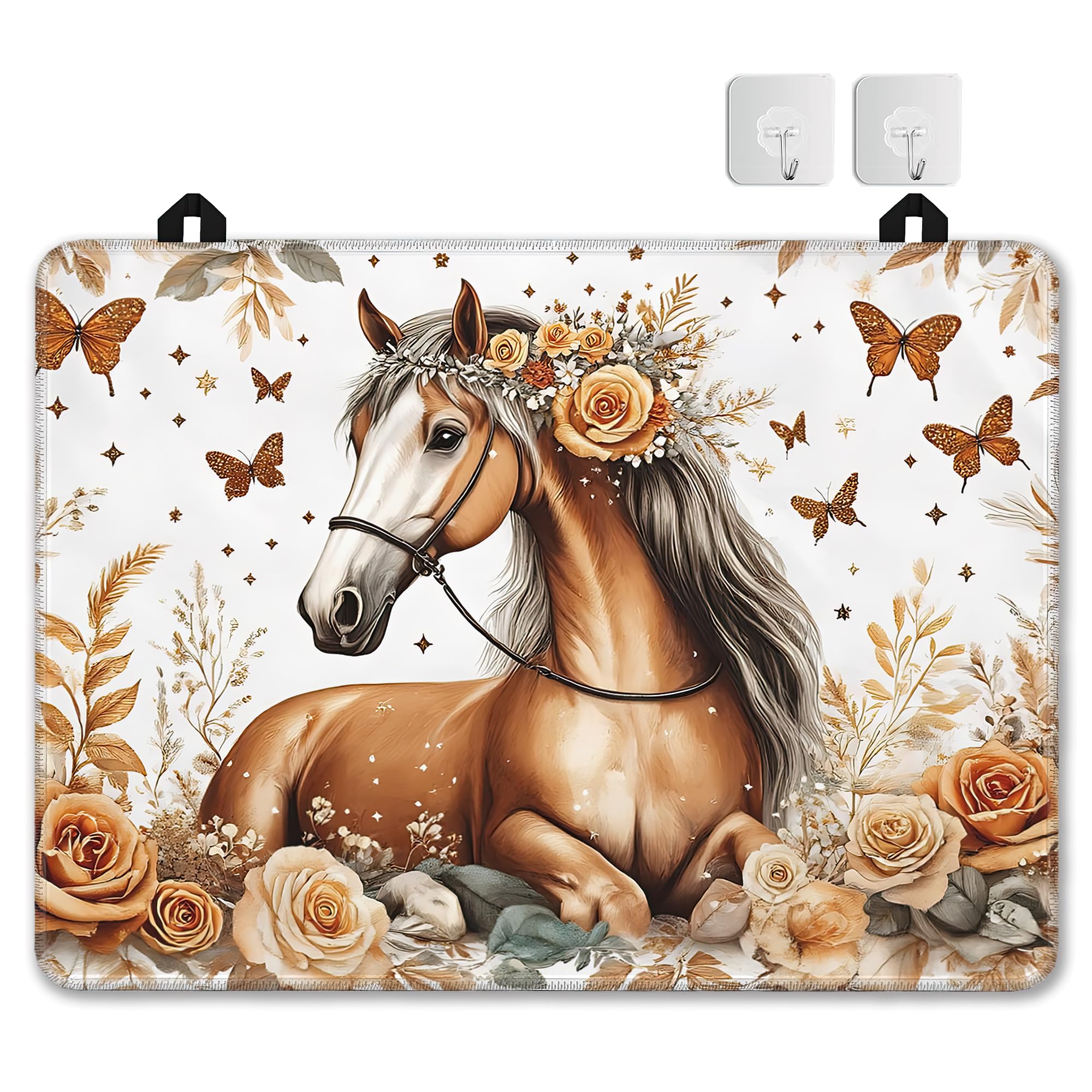 Electric Stove Top Cover,Lovely Horse Stove Cover for Glass Top Electric Stove,Glitter Flower Butterfly Heat Resistant Flat Top Stove Mat Countertop Protector, 28 x 20 Inch