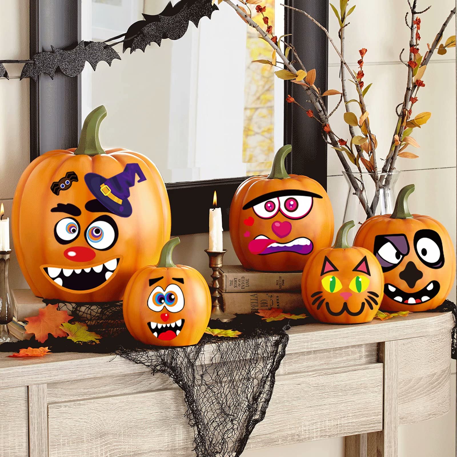 80 Packs Halloween Pumpkin Decorating Kit, Make Pumpkin Face Stickers - View #2