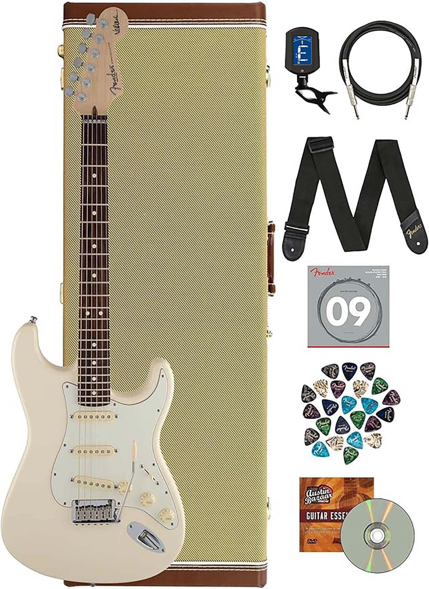 ホワイトソリッドボディエレキギター Set with fender case ホワイトソリッドボディエレキギター Set with fender case