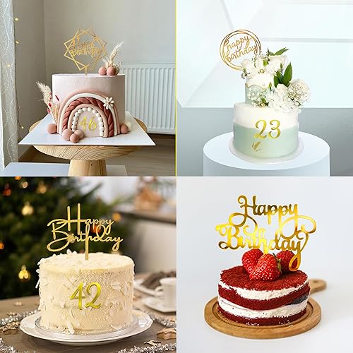 Miniatura 4 de 50 piezas de decoración dorada de acrílico para tartas de cumpleaños, decoración de postres de pastel de cumpleaños (dorado)
