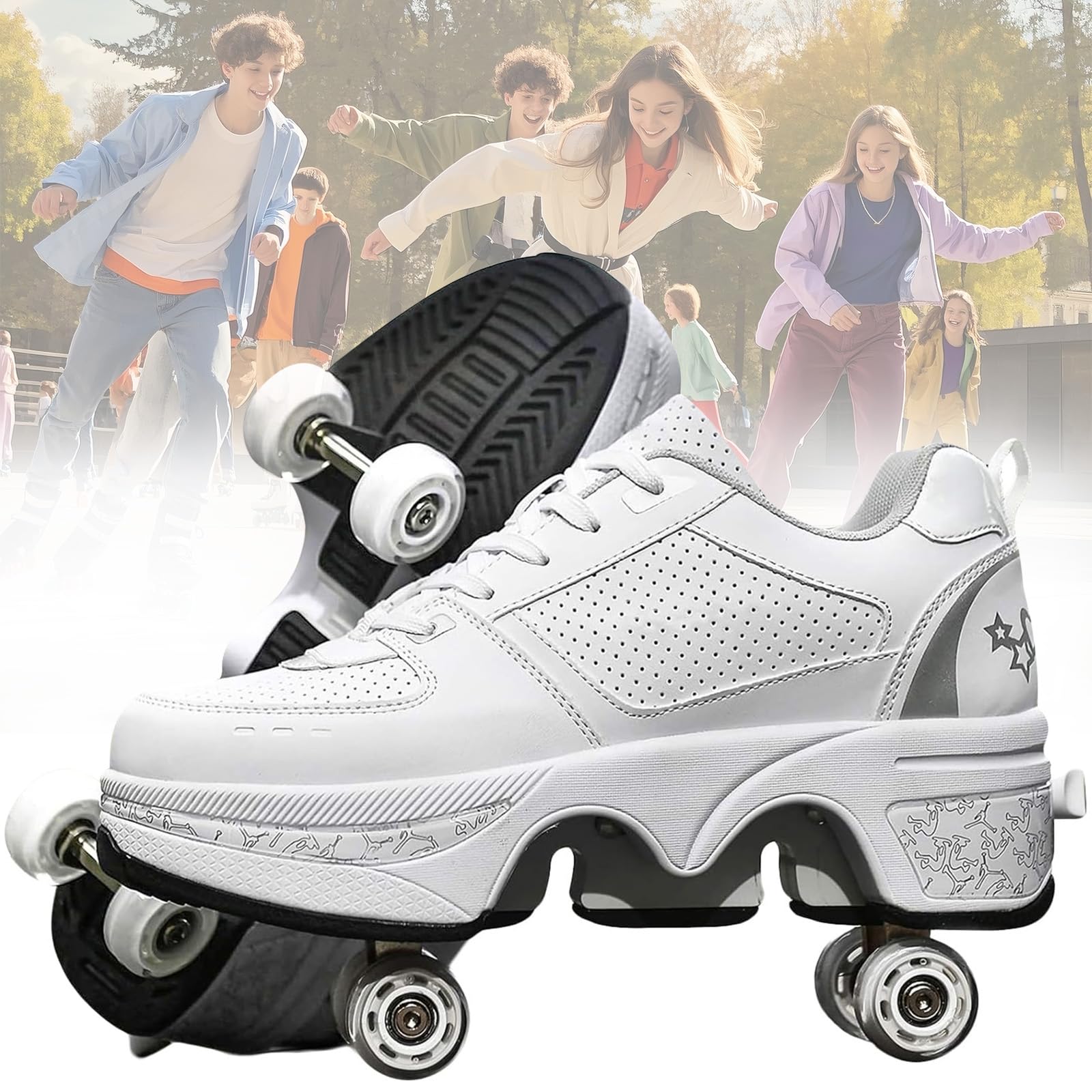 TO.DREAMRollerskates womens,Quad Kick Roller Skates for kids,LED Inline Skates Deformation Trainers for Adults Beginners,Sneakers with Invisible Wheel for boys