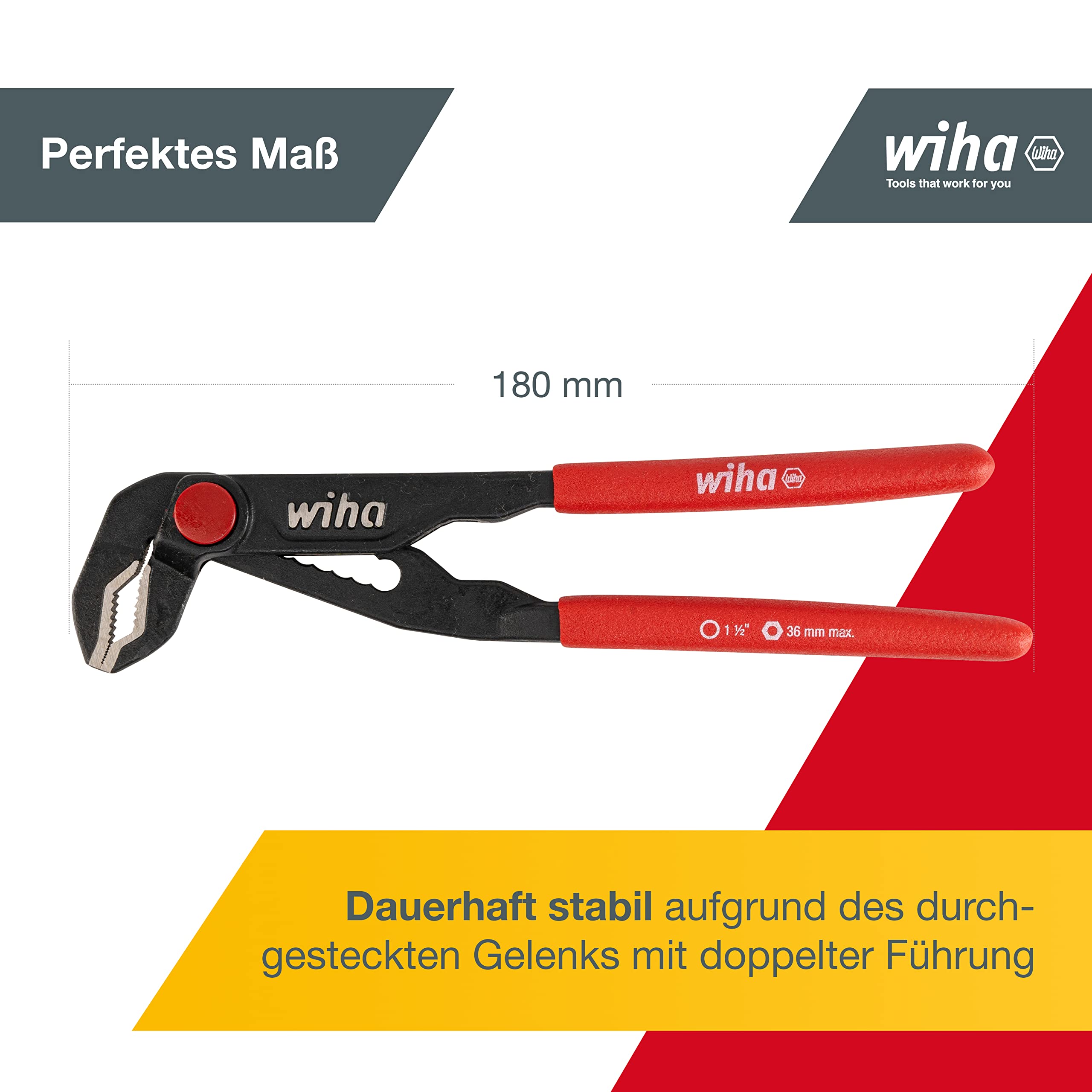 Wiha 27351 - Alicates para fontanería Classic Z 22 0 01 180 mm SB Classic Cod. Z22018001SB, Nero