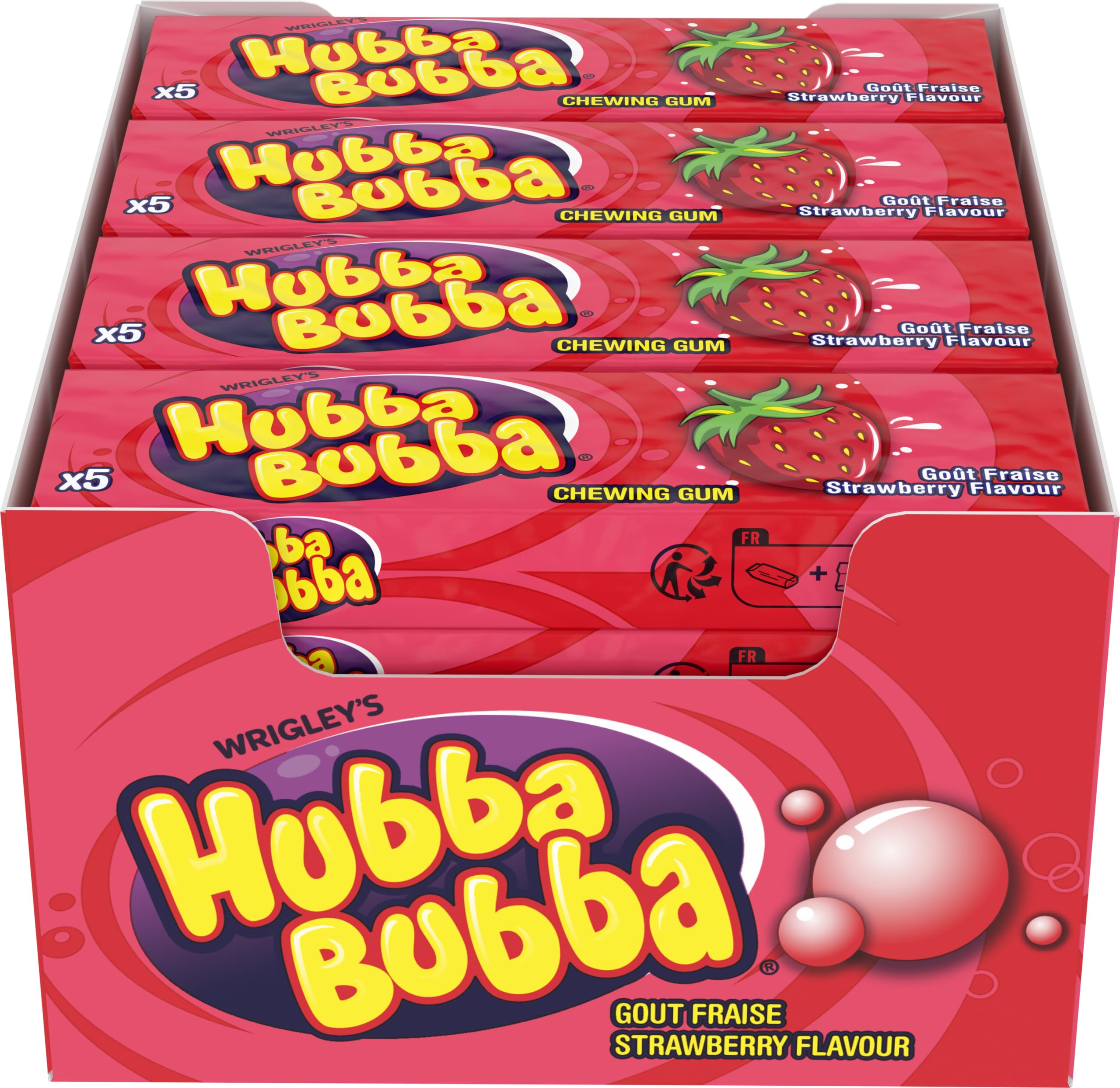 HUBBA BUBBA Bubble Gum Maxi Cubes Goût Fraise - 20x5 Cubes - 700g
