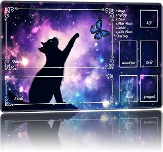 Playmat for MTG,Game Mat 24"x14",for TCG Card Game Playmat with Zones,Magic Mat,Mouse Pad,for Magic The Gathering,Board Game Desk Pad,Non-Slip Rubber Base,Storage Bag,Purple Galaxy Cat
