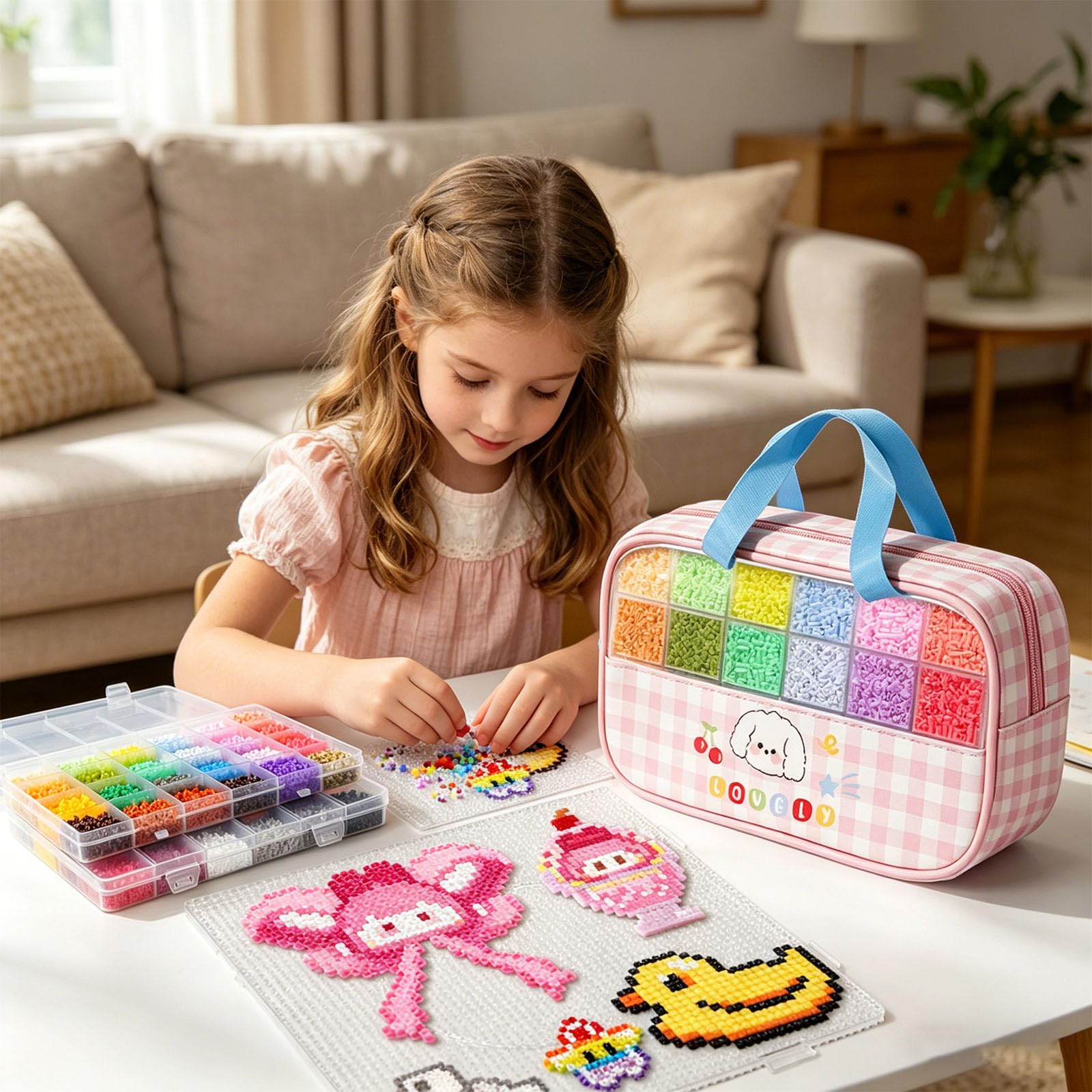 Lot de perles pour fusibles, art de Pâques, jouets éducatifs, perles fusibles avec boîte de rangement pour décoration artistique, cadeau d'anniversaire, kit de bricolage EVA