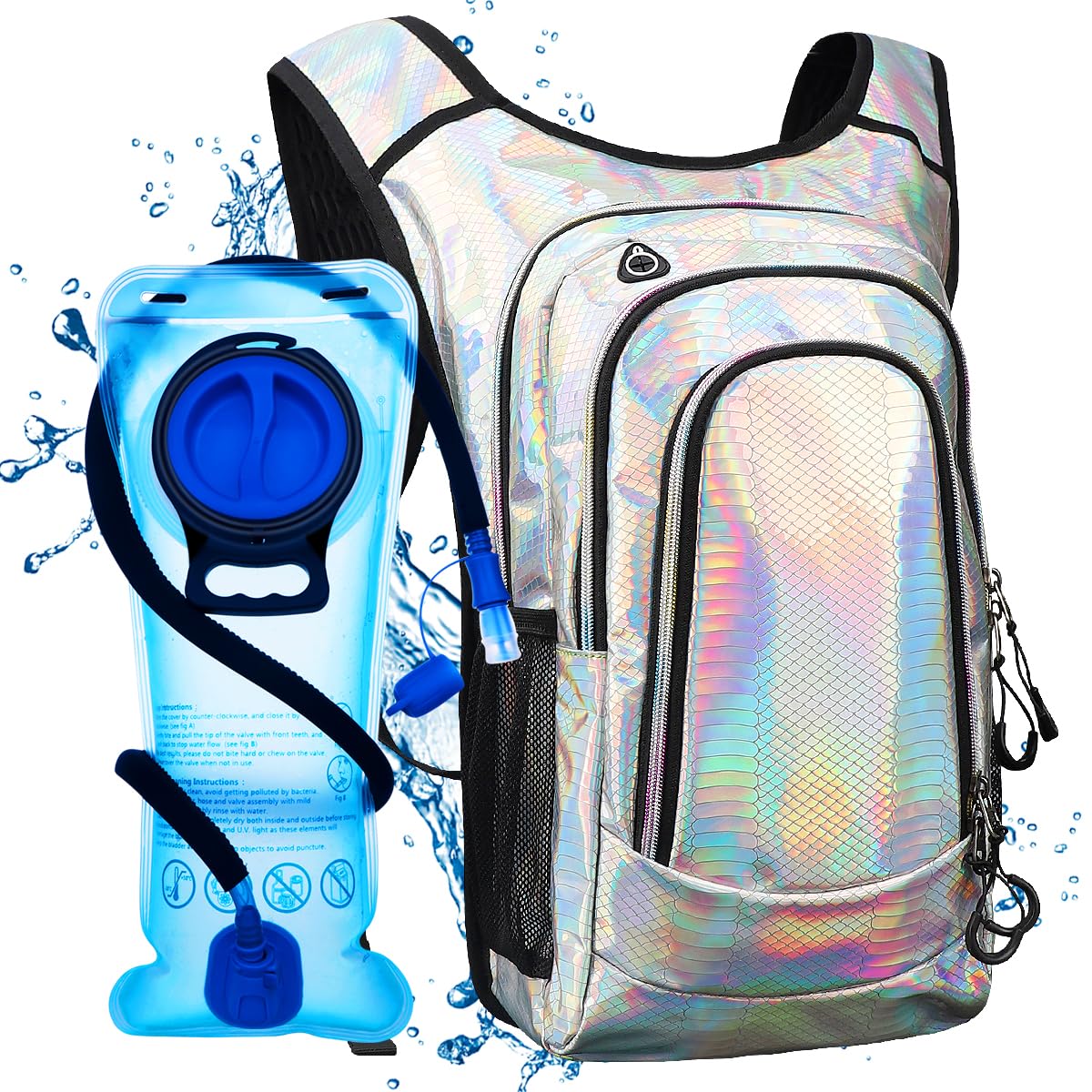 Trinkrucksack, Trinkrucksack mit 2L Trinkblase, Festival Essential Water Rucksack, Leichter Trinkbeutel Hydropack Hydropack für Laufen, Radfahren, Musikfestival-Ausrüstung, Rave