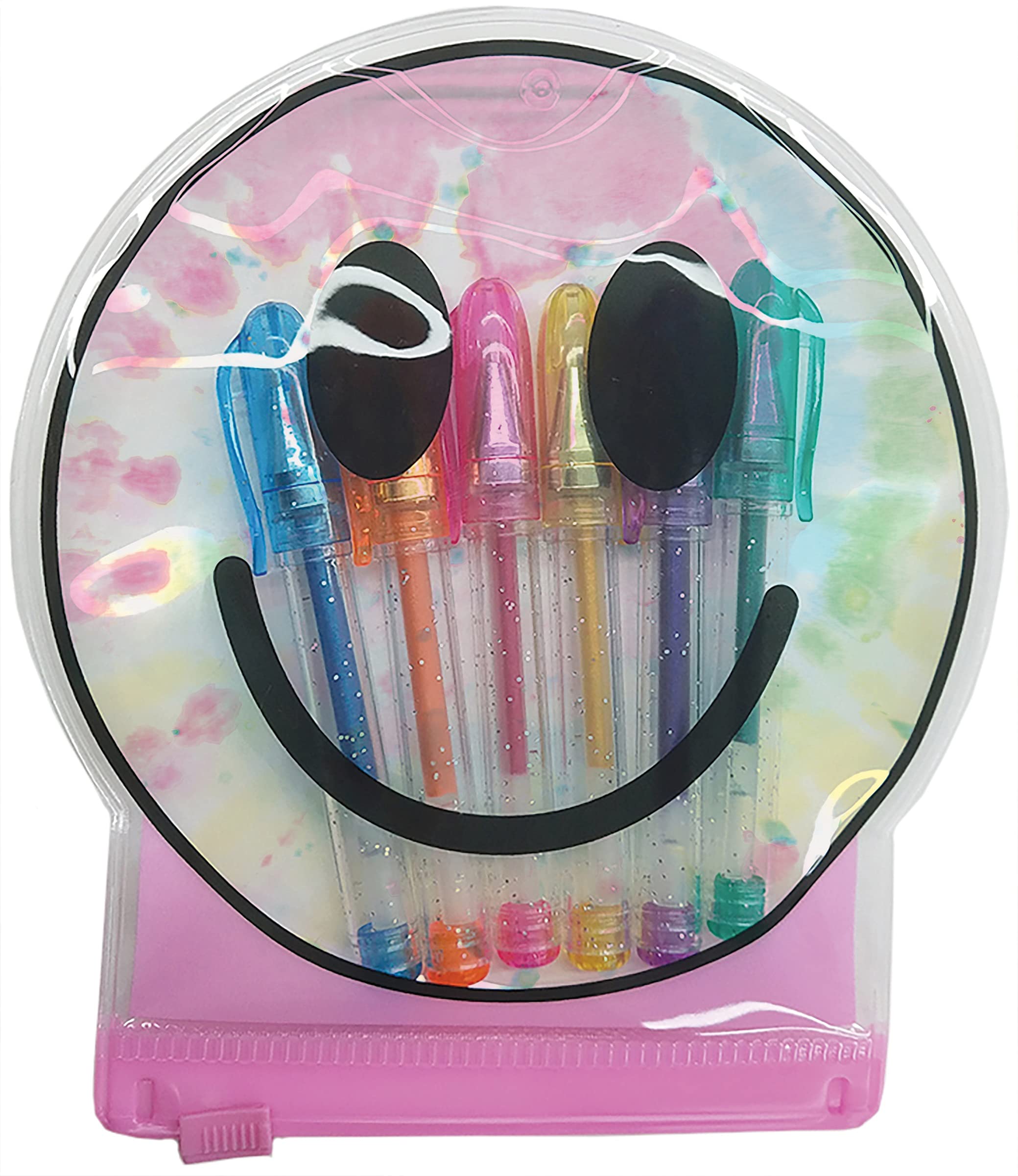 iscream Tie Dye Smiley Face Mini Gel Pen Set in Shaped Zipper Case