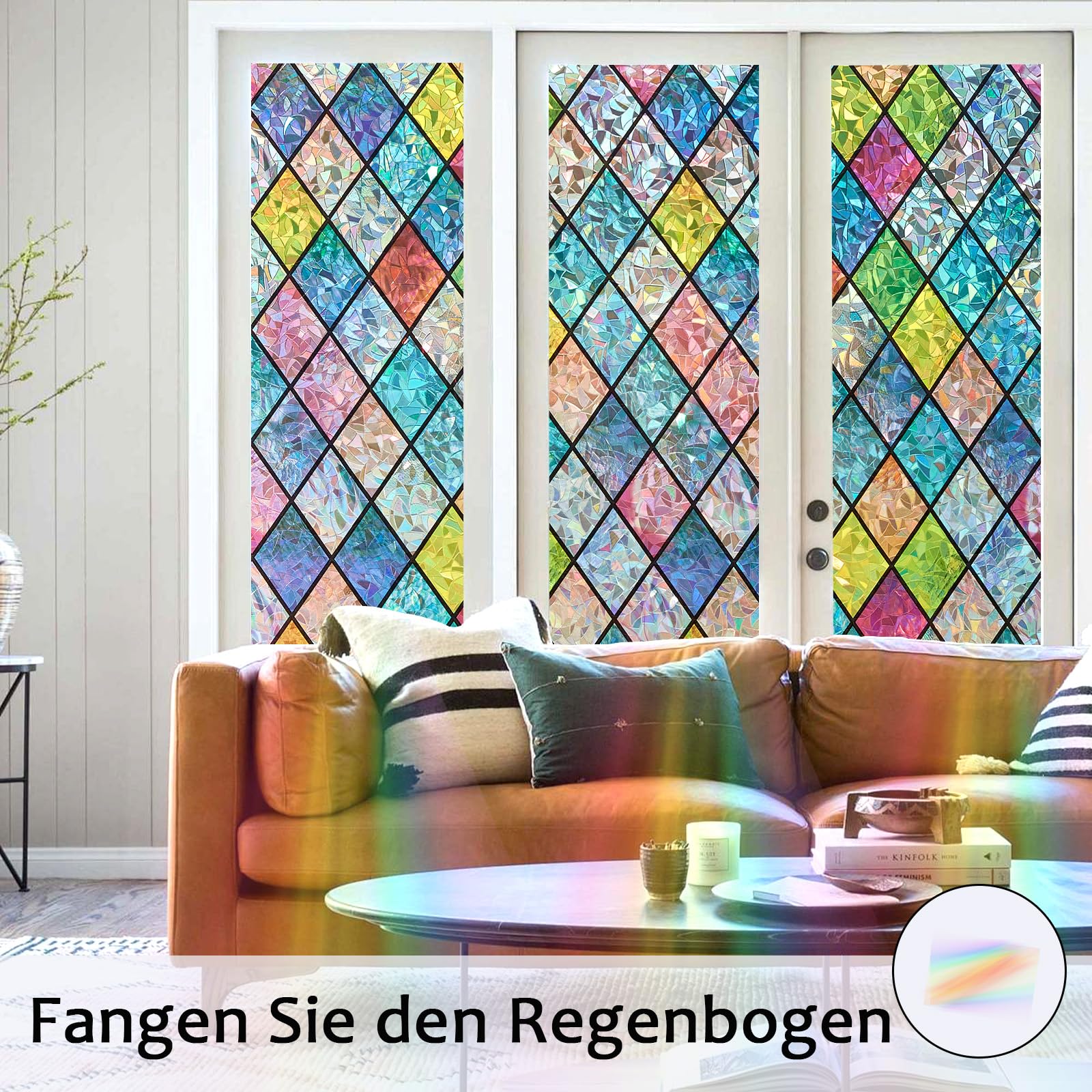 Pellicola protettiva per finestre, opaca, effetto arcobaleno, statica, per finestre, multicolore, effetto arcobaleno, 60 x 300 cm, senza colla, protezione UV per soggiorno, cucina, bagno