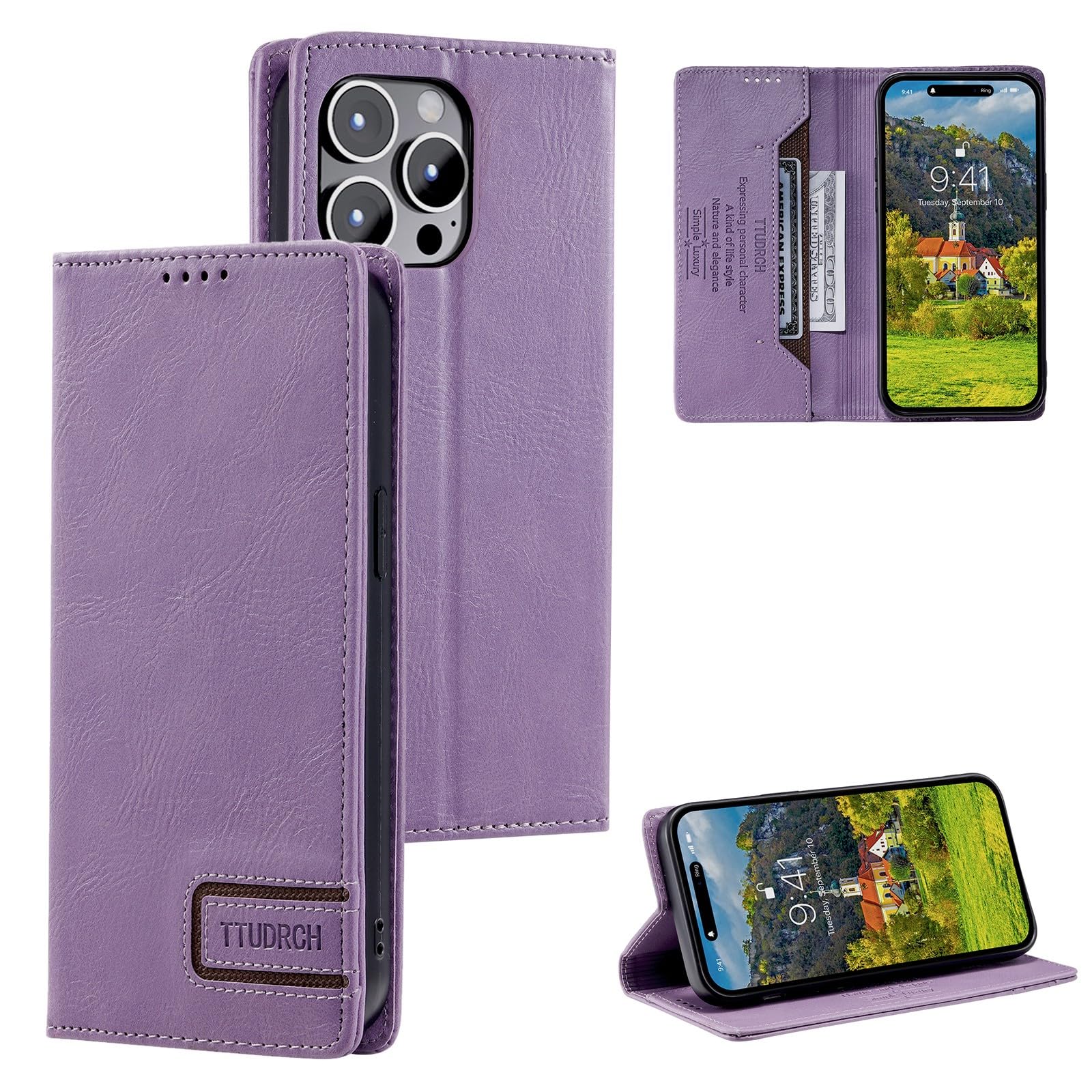 Étui pour iPhone 16 Plus violet avec portefeuille magnétique en cuir à rabat - 8
