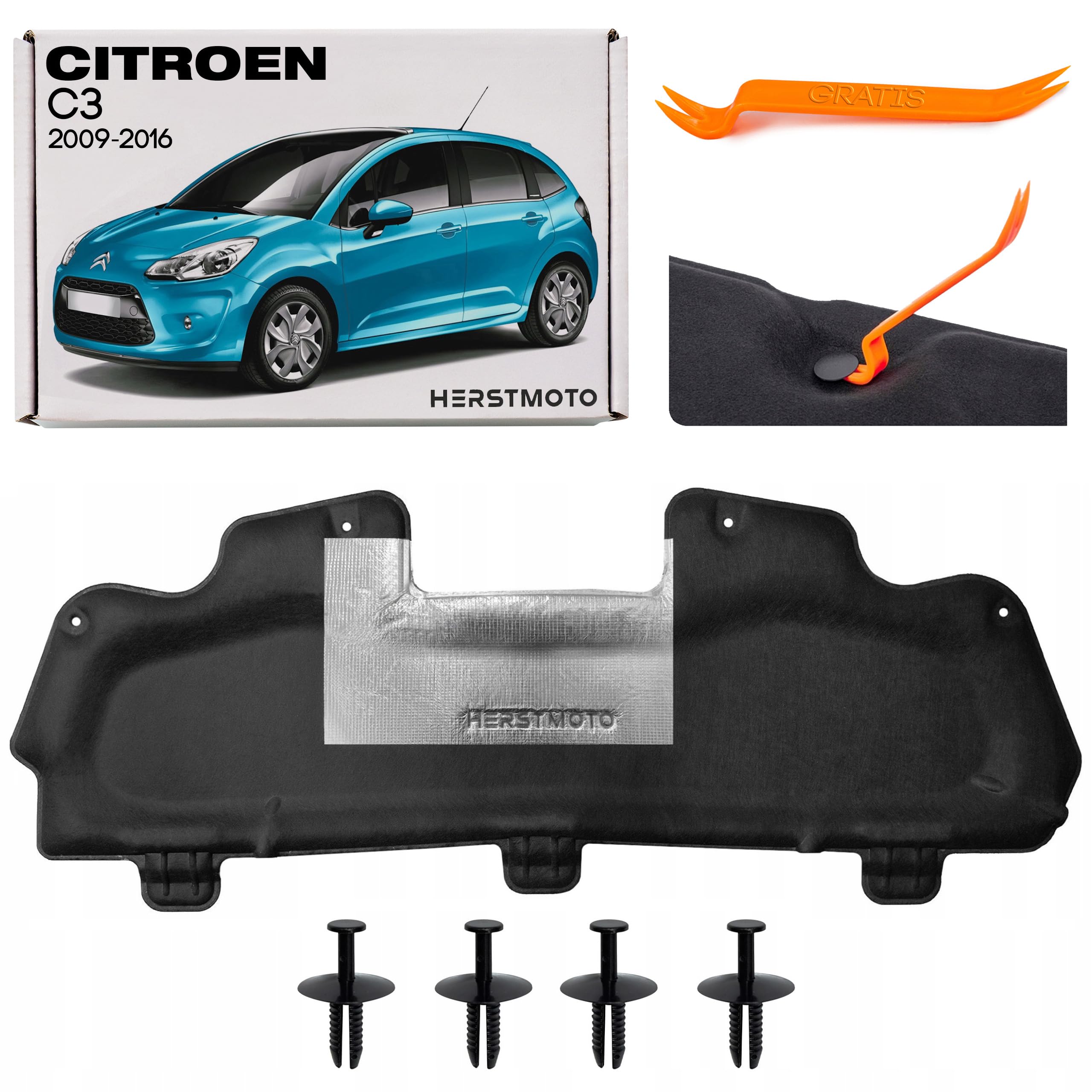 Motorhaubendämmung Schalldämmung der Motorhaube Motorhauben-Dämmmatte MIT CLIPS FÜR CITROEN C3 II DS3 2009-2016 9683479380 7979K9