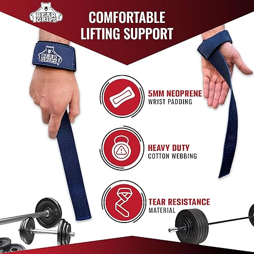 Miniatura 8 de Bear Grips Correas de levantamiento - Correas de gimnasio y levantamiento de pesas para hombres y mujeres, soporte de peso muerto, 2 pares