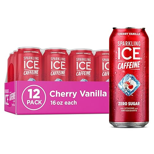 Sparkling Ice Caffeine Cherry Vanilla Sparkling Water with Caffeine, Zero Sugar, with Antioxidants and Vitamins,16 fl oz Cans (Pack Of 12) - Cherry Vanilla