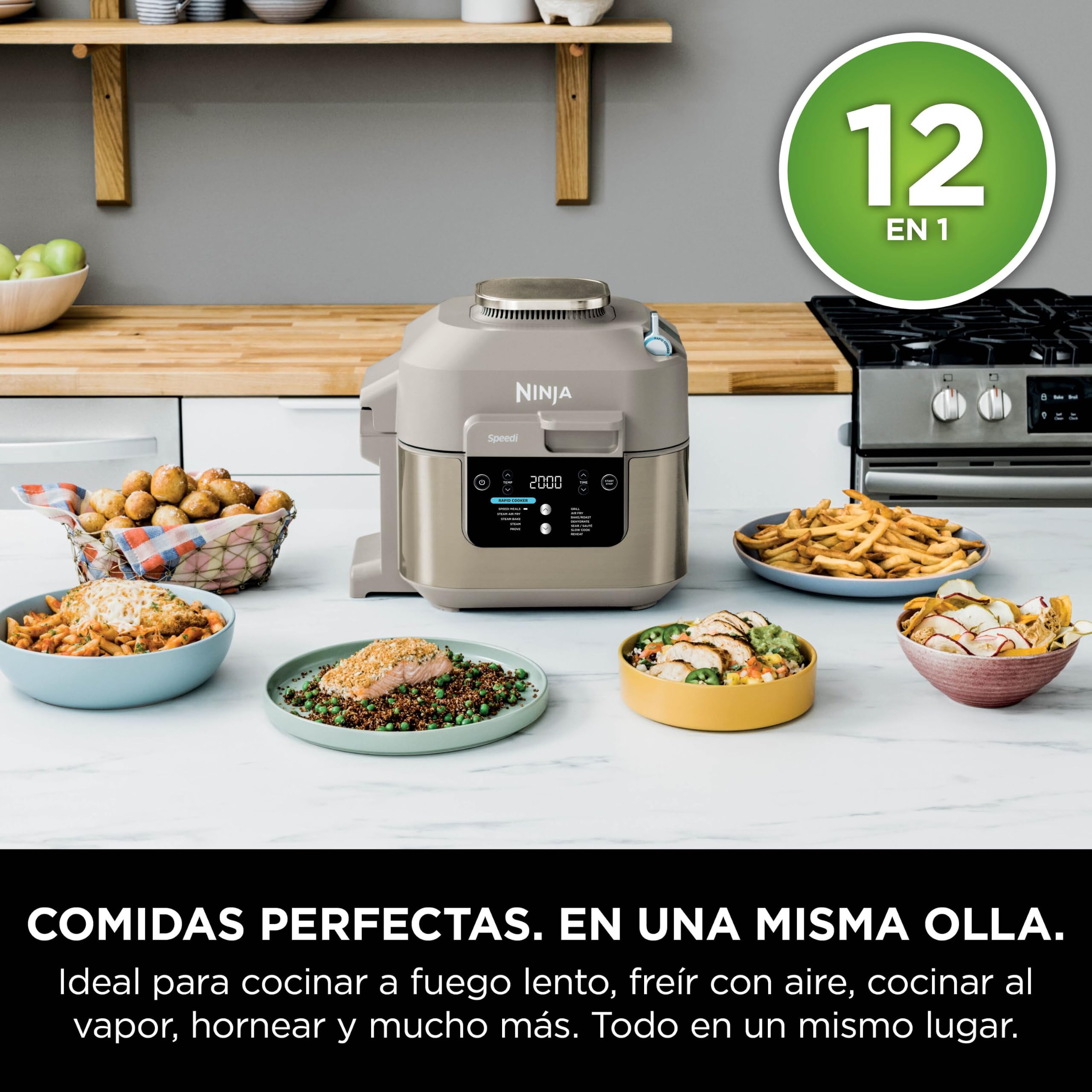 Ninja Speedi Olla Eléctrica Multifunción 10 en 1 con Freidora de Aire - Cocina Comidas para 4 Personas en 15 Minutos - Capacidad de 5,7 l - Piedra Dorada, ON500EUSTGD