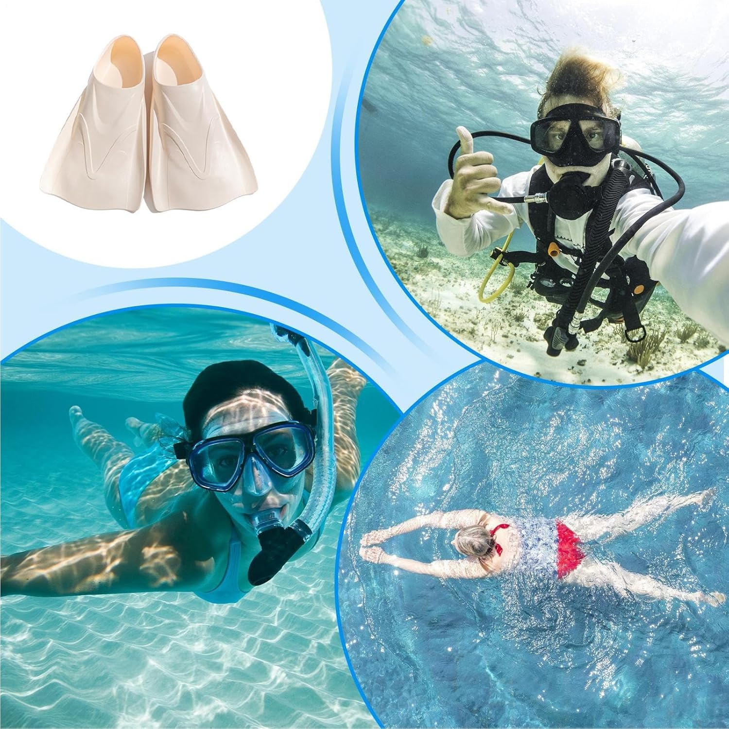 Swim Fins, Training Fins for Adult, Short Portable Diving Flippers, Floating Supplies for Competition Men Women Swimming Gear