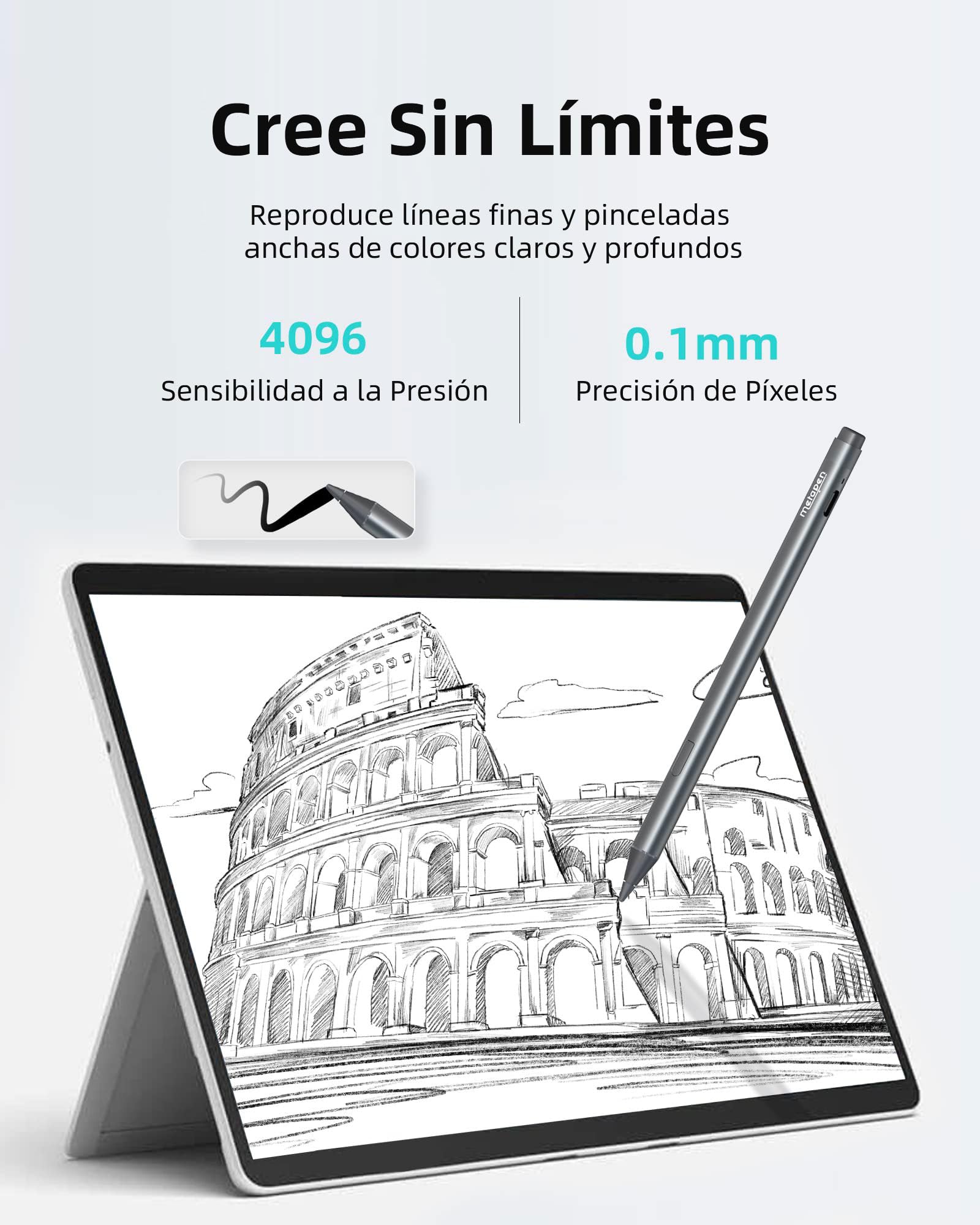 Lápiz para Surface con 4096 Nivel de Presión,Metapen M2 Stylus Pen con Borrador de Extremo Final,Carga Rapida USB-C,Sensible a la Inclinación,Rechazo de Palma,para Surface Pro 10/X/9/8/7/6/5/4/3