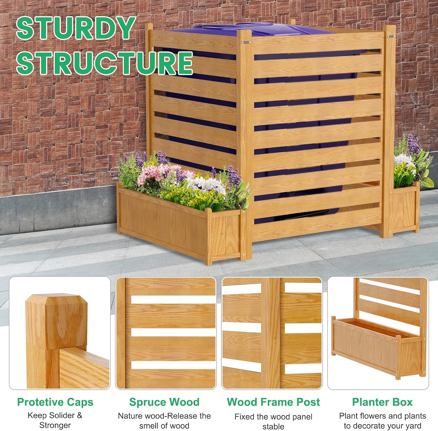 DoCred Air Conditioner Fence Outdoor Freestanding Wood Privacy Screen with Planter Box for Trash Can Pool Equipment Enclosure, No-Dig Kit 36" W x 45" H （3 Panels）