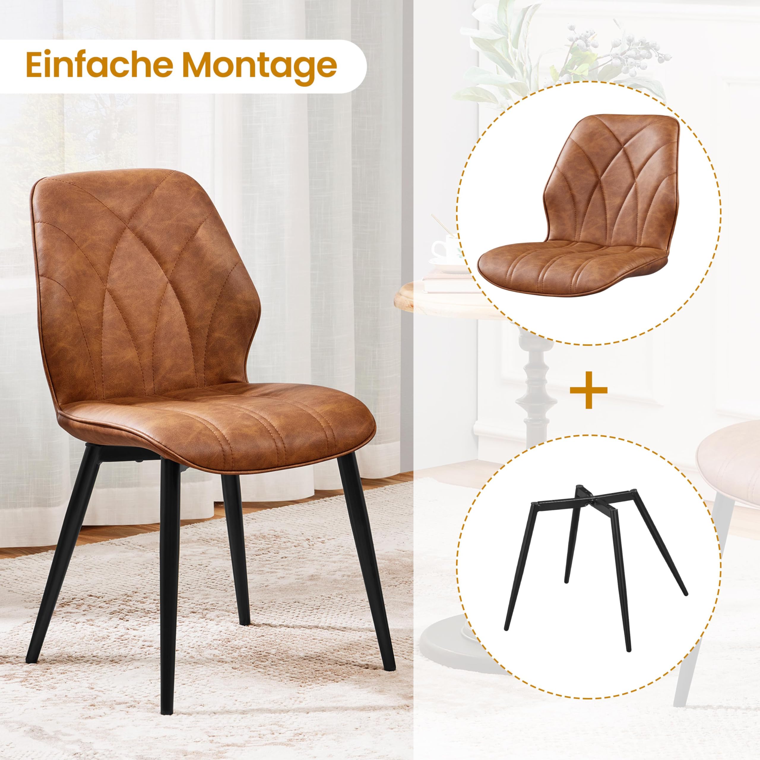 Yaheetech Esszimmerstühle 2er Set Küchenstühle gepolstert Metallbeine bis 136 KG Belastbar Polsterstuhl für Küche/Esszimmer/Schlafzimmer/Restaurant Braun/Kunstleder