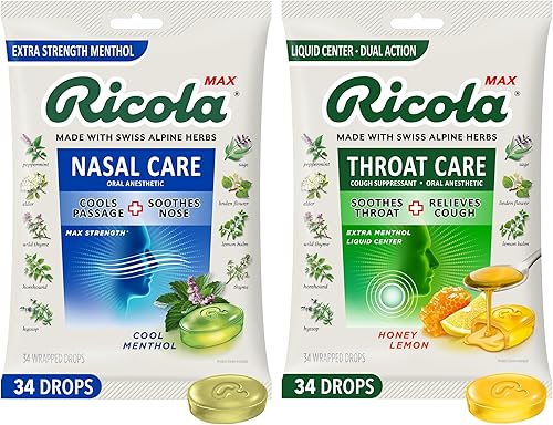 Ricola Max Cool Mentol Nasal Care 34 unidades Max Honey Lemon Cuidado de la garganta 34 paquetes de gotas supresoras de tos